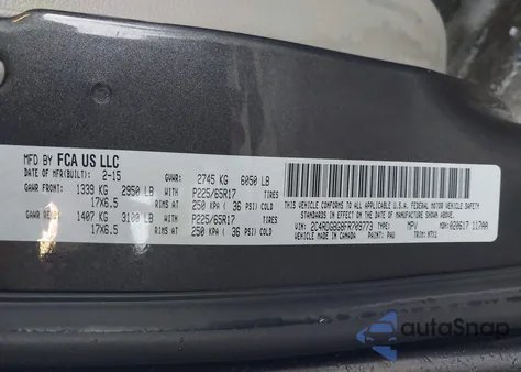 2015 Dodge Grand Caravan Se Plus из США, поврежденный, VIN 2C4RDGBG8FR709773